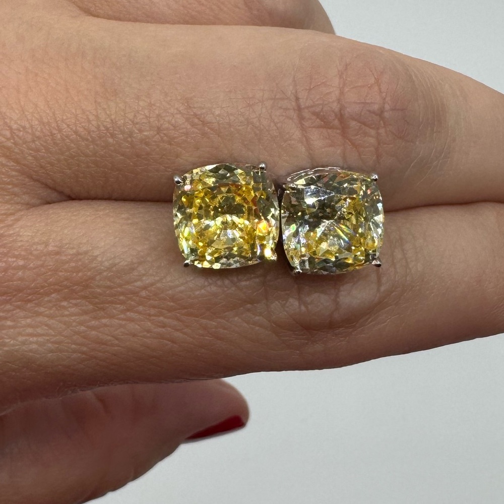 7.5ct Cushion Canary Studs - Picture 12 of 13